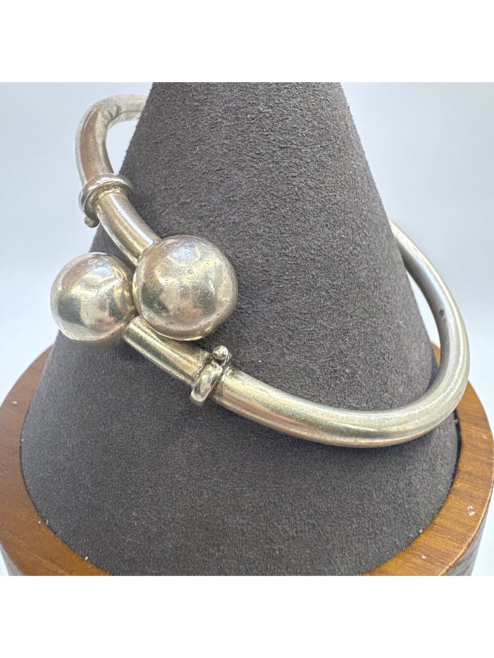 Hinged Ball Ends Bangle Bracelet Sterling Silver 925 Size 7" Fit - Picture 2 of 10